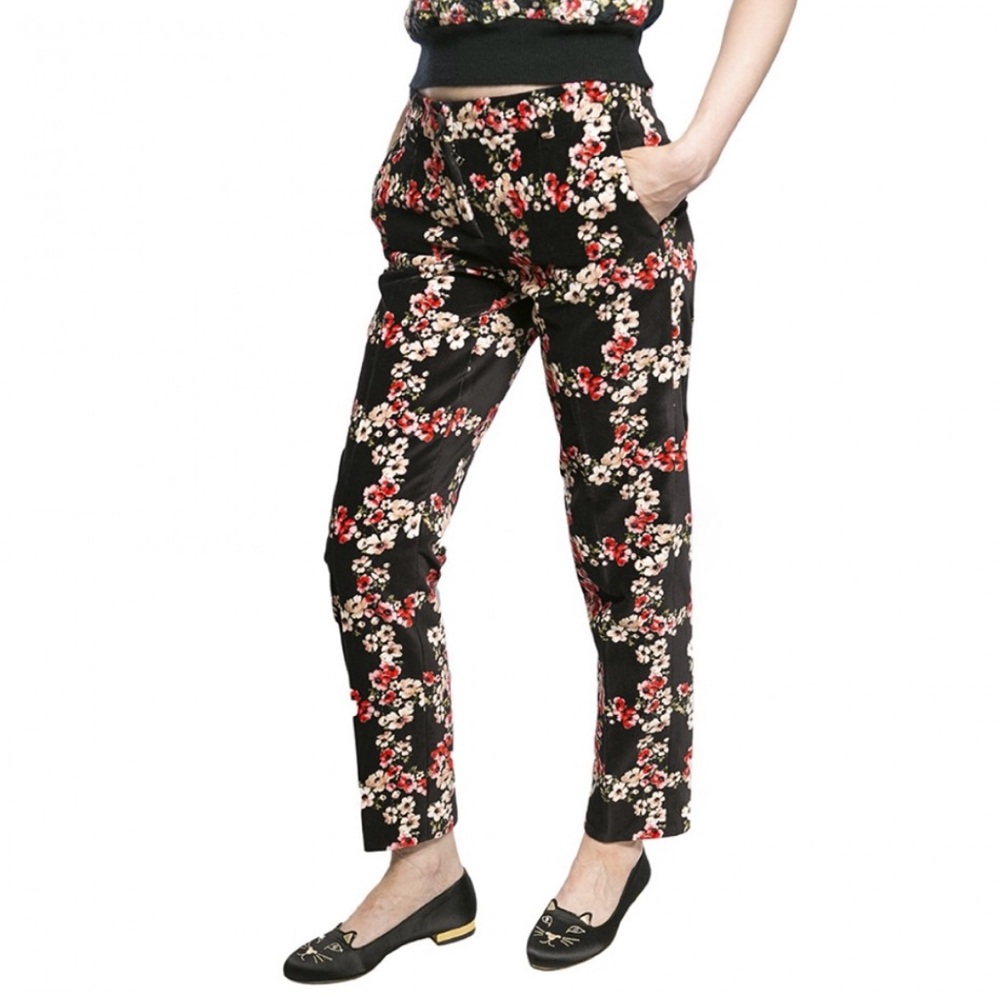 Dolce & Gabbana Black Floral Print Slim Pants